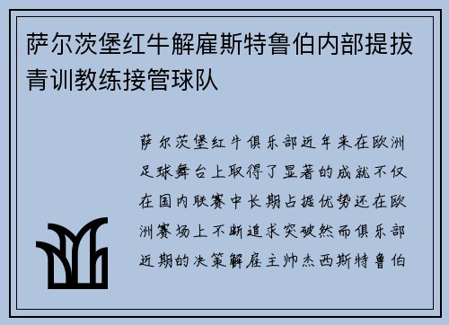 萨尔茨堡红牛解雇斯特鲁伯内部提拔青训教练接管球队